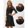 thumbnail image 2 of Vestido Elegante Allegra K de Encaje para Mujer Mangas 3/4 Negro XL, 2 of 6