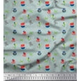 thumbnail image 1 of Soimoi Gray Silk Fabric Octopus & Sailboat Geometric Print Fabric by Yard 42 Inch Wide, 1 of 3