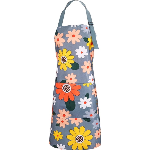 Delantal de cocina Delantal impermeable ajustable con bolsillo, Flores Ap