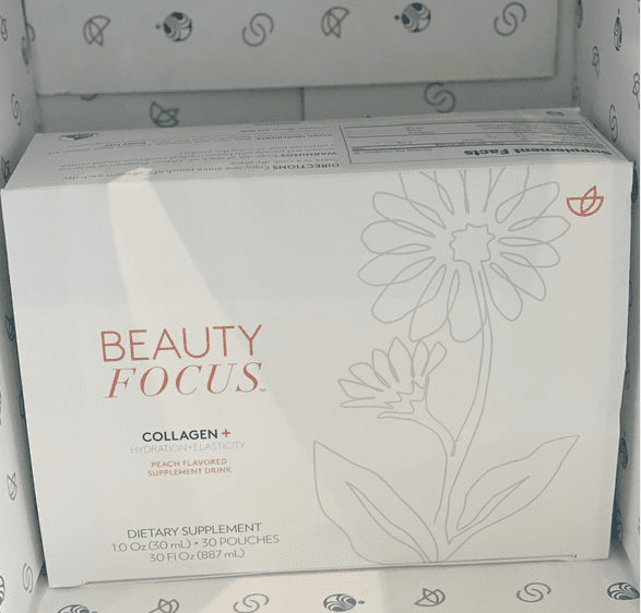 Nu Skin Nuskin Beauty Focus Collagen+ Hydration Elasticity Peach Flavored 30 Pouches 30fl oz 887ml (Single Box)