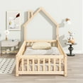 thumbnail image 2 of Miniyam Wood Twin Size Montessori Floor Bed with Fence for Toddler, Natural, 2 of 7