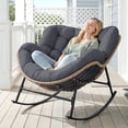 thumbnail image 3 of RADIATA Oversized Outdoor Papasan Rocking Chair, Indoor Outdoor Heavy Duty Wicker Patio Egg Rocking Chair with 5.1 Cushion, 450lbs Capacity, Dark  Gray, 3 of 12