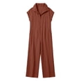 thumbnail image 4 of QIYAGBSA Jumpsuits for Women Cotton Linen Short Sleeve Zip Front Wide Leg with Pockets Soft Casual (Brown, M), 4 of 6