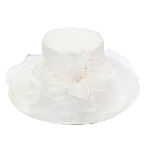 TRUBKH Women's organza hat Wide Brim Sun Hat fancy hats for women Sun Hat for Ladies chapeau pour femme Sun Hats women hats for church tea party hat kentucky derby hats for women White One Size