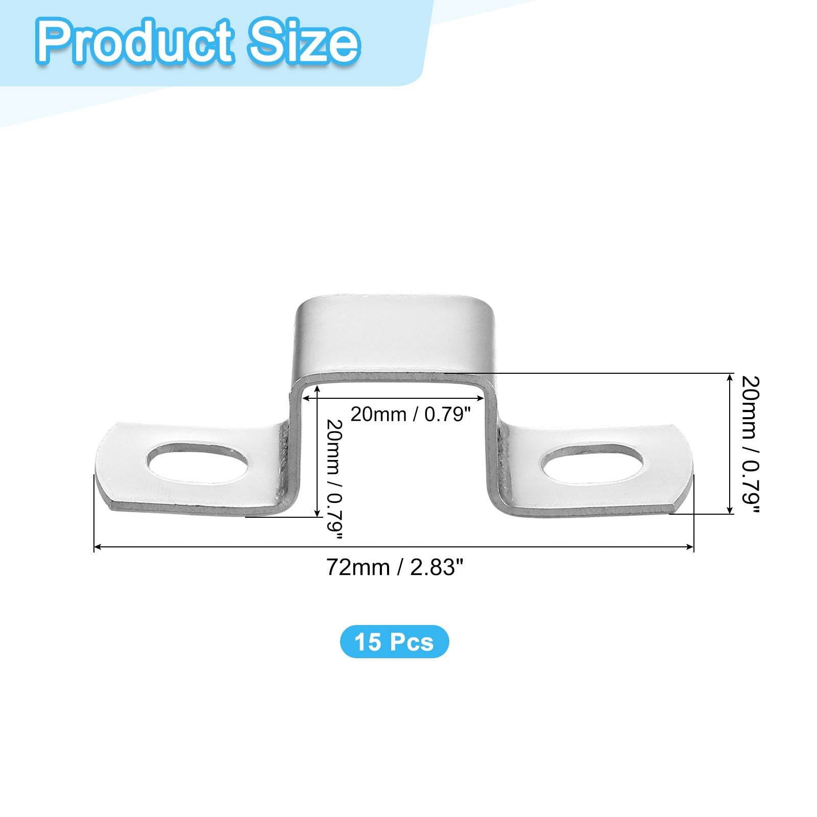 15Pcs U Shaped Connector Bracket, 20x20mm 304 Stainless Steel Pipe Strap Clamps for Door Shed Closed Bar Holder Strut Channel