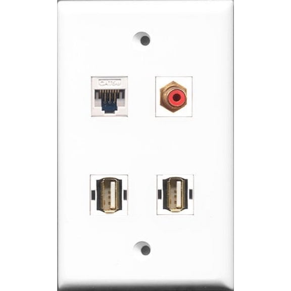 RiteAV 1 Port RCA Red 2 Port USB A-A and 1 Port Cat5e Ethernet White Wall Plate