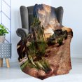 thumbnail image 4 of Desert Soft Flannel Fleece Throw Blanket, Majestic Sky View Palm Trees and Cactus in Oasis Morocco Tropic Nature, Cozy Plush for Indoor and Outdoor Use, 70" x 90", Blue Green Pale Brown, by Ambesonne, 4 of 5