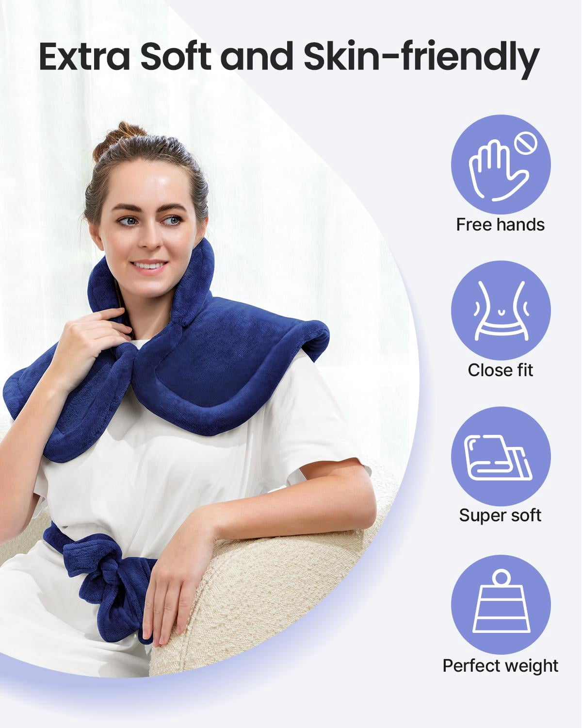 RENPHO 24"x33" Electric Heating Pad for Neck Shoulder and Back, FSA Eligible, Heat Pad for Pain Relief, Fast Heating Hot Therapy 6 Heat Settings, ETL Certified, Gifts for Women Men - Dark Blue