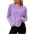 thumbnail image 5 of Loopsun Womens Long Sleeve Fall Tops Fashion Solid Off Shoulder Crew Neck Sports Casual T Shirt, 5 of 5