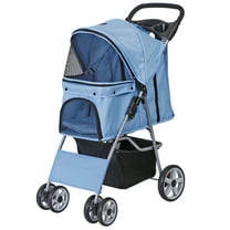LINJH 4-Wheels Pet Stroller - Portable Dog Stroller with Storage Basket, Cup Holder & Blue Design - Comfortable Ride for Small to Medium Pets