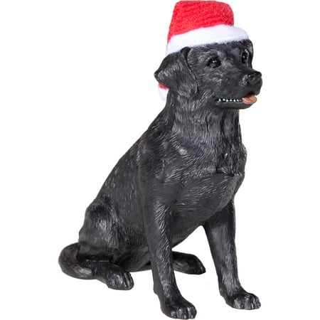 Sandicast Sitting Black Labrador Retriever with Santa's Hat Christmas Dog Ornament