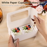 50 Pcs 2-Cavity Cupcake Boxes with Window, White Pastry Boxes Bulk for Bakery, Cupcake Containers with Clear Lid for Gifting, Birthday Party, Wedding & Dessert Packaging