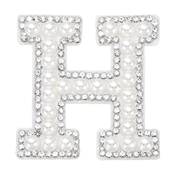 Uxcell Iron on Pearl Letter H Patches, Pearl Rhinestone A-Z Alphabet Self Adhesive Sew on Patches, Glitter Letter Applique for Clothes Fabric DIY Backpack, White
