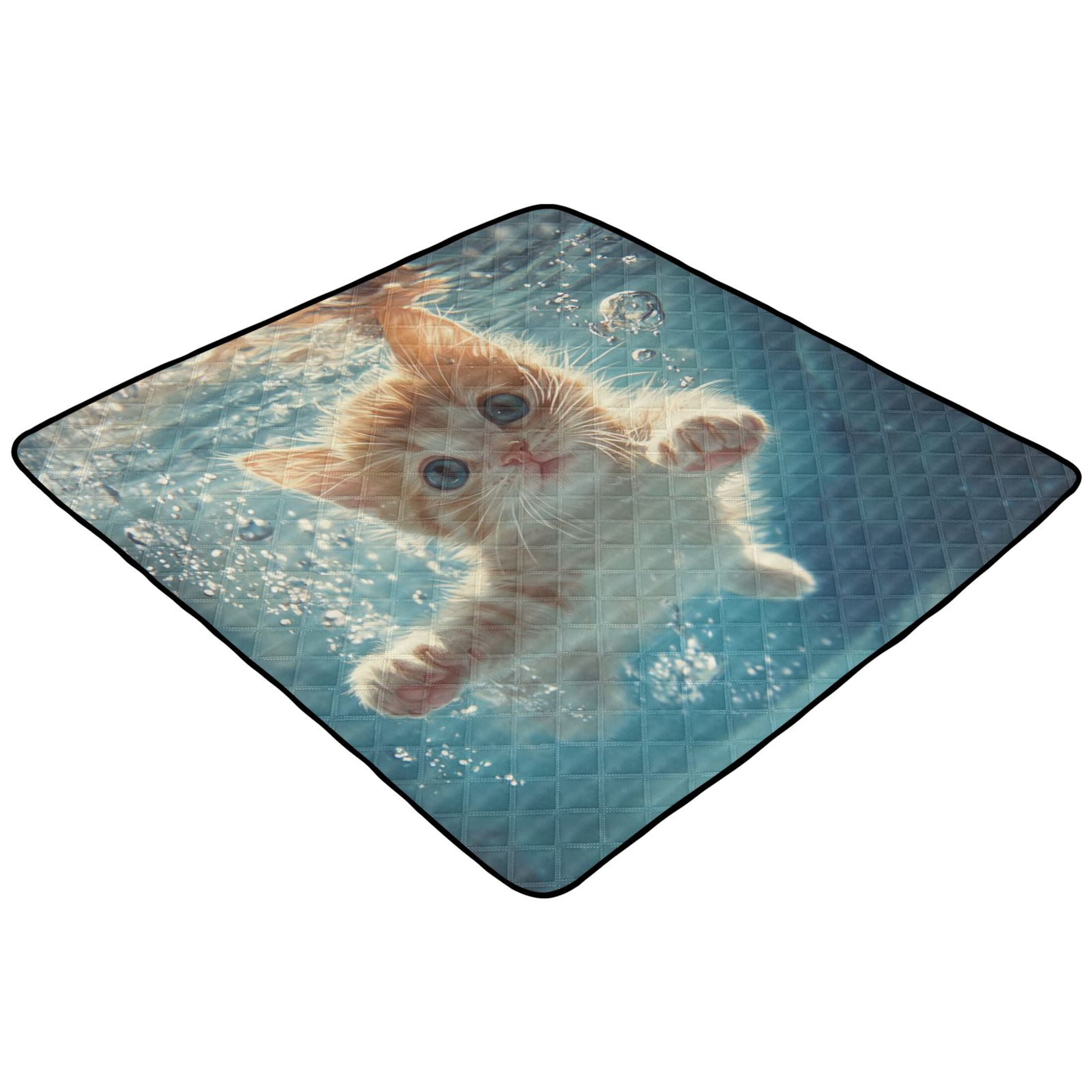 WOBOGO Cute Kitten Swim Underwater Baby Playmats Extra Large Waterproof Rollable Activity Pads for Toddlers 50×50inch
