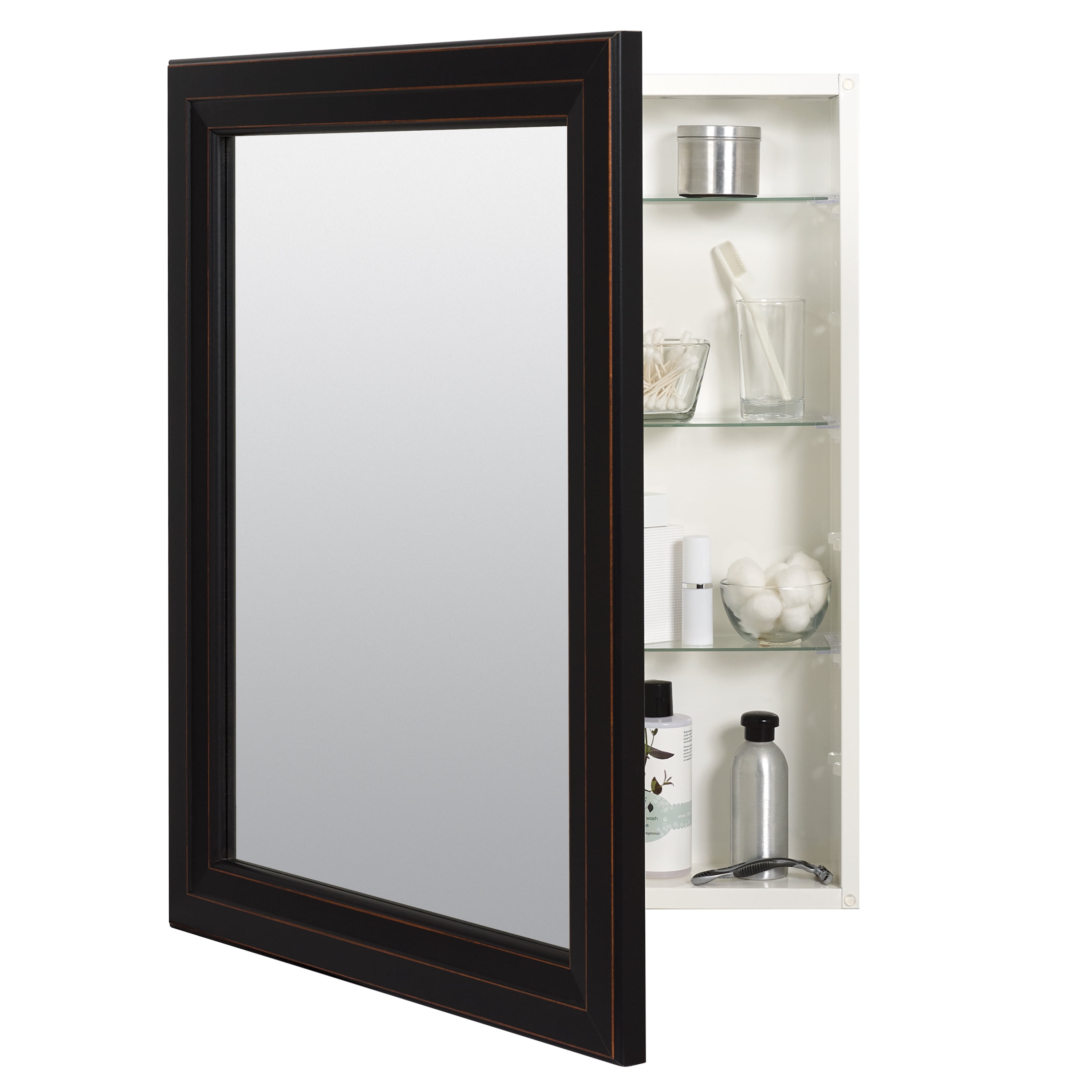 Zenna Home Recessed/Wall Mount Framed Mirror Medicine Cabinet, 24.5" x 30.5", Oil Rubbed Bronze ...