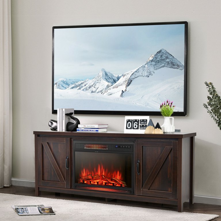 Gymax 59'' Fireplace TV Stand W/ 25'' 1350W Electric Fireplace