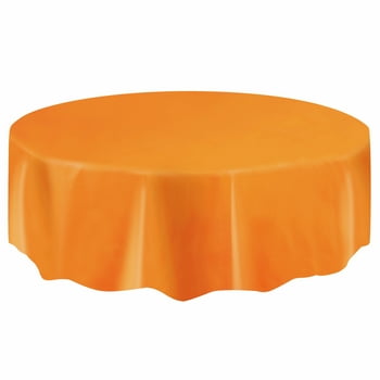 Way to Celebrate! Round Orange Plastic Tablecloth, 84in