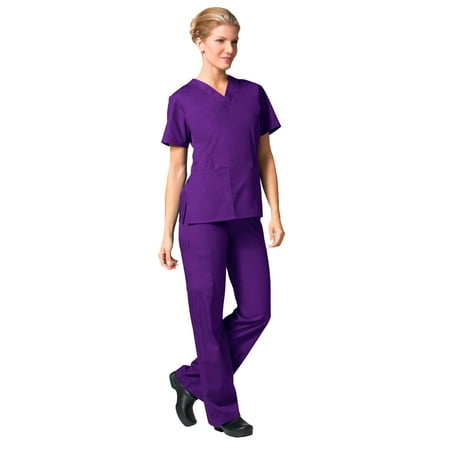 

Maevn CORE Women s Classic V-Neck Solid Scrub Top & Full Elastic Band Cargo Scrub Pant Set [XXS - 3XL]