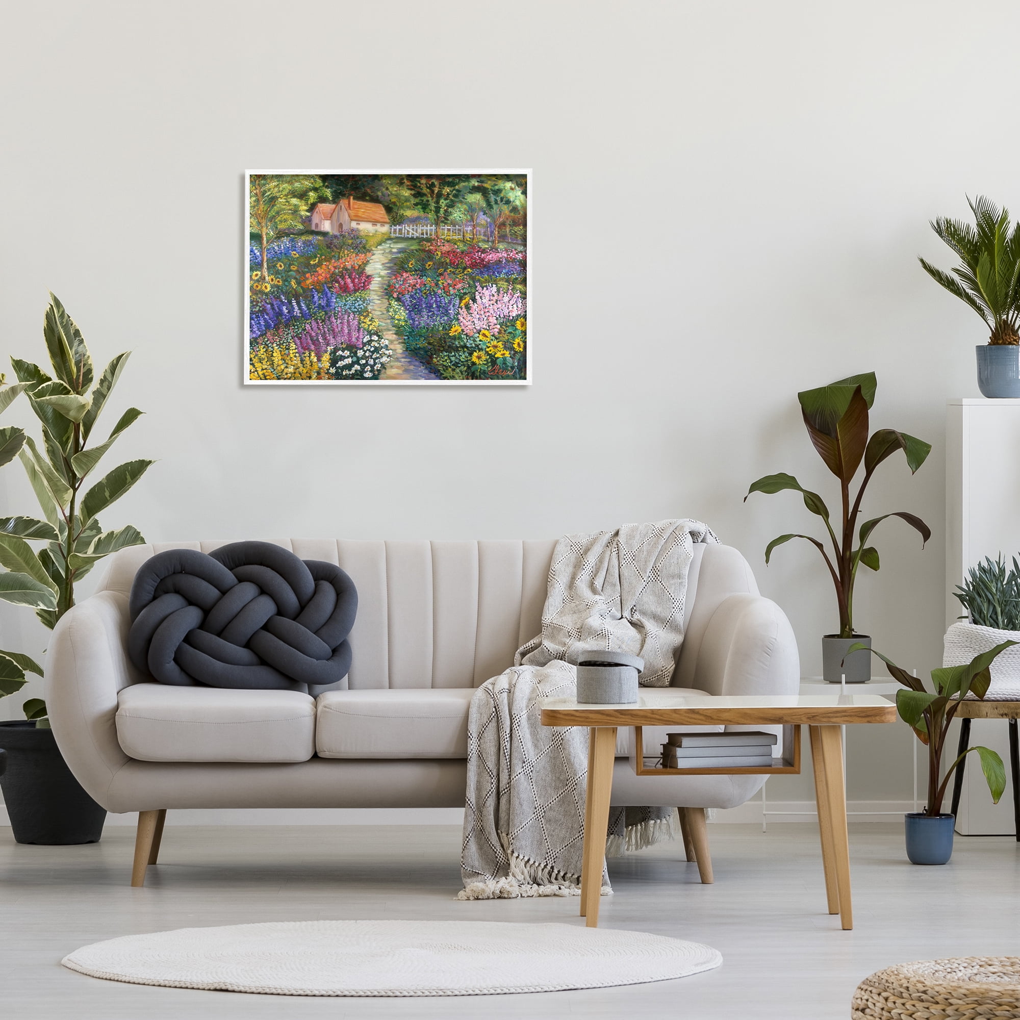Stupell Industries Floral Cottage Gardens Landscape Painting White Framed Art Print Wall Art, 30 x 24