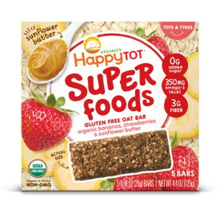 (Pack of 6) Happy Tot Organic Superfoods Bananas Strawberries & Sunflower Butter Bar, 5 count