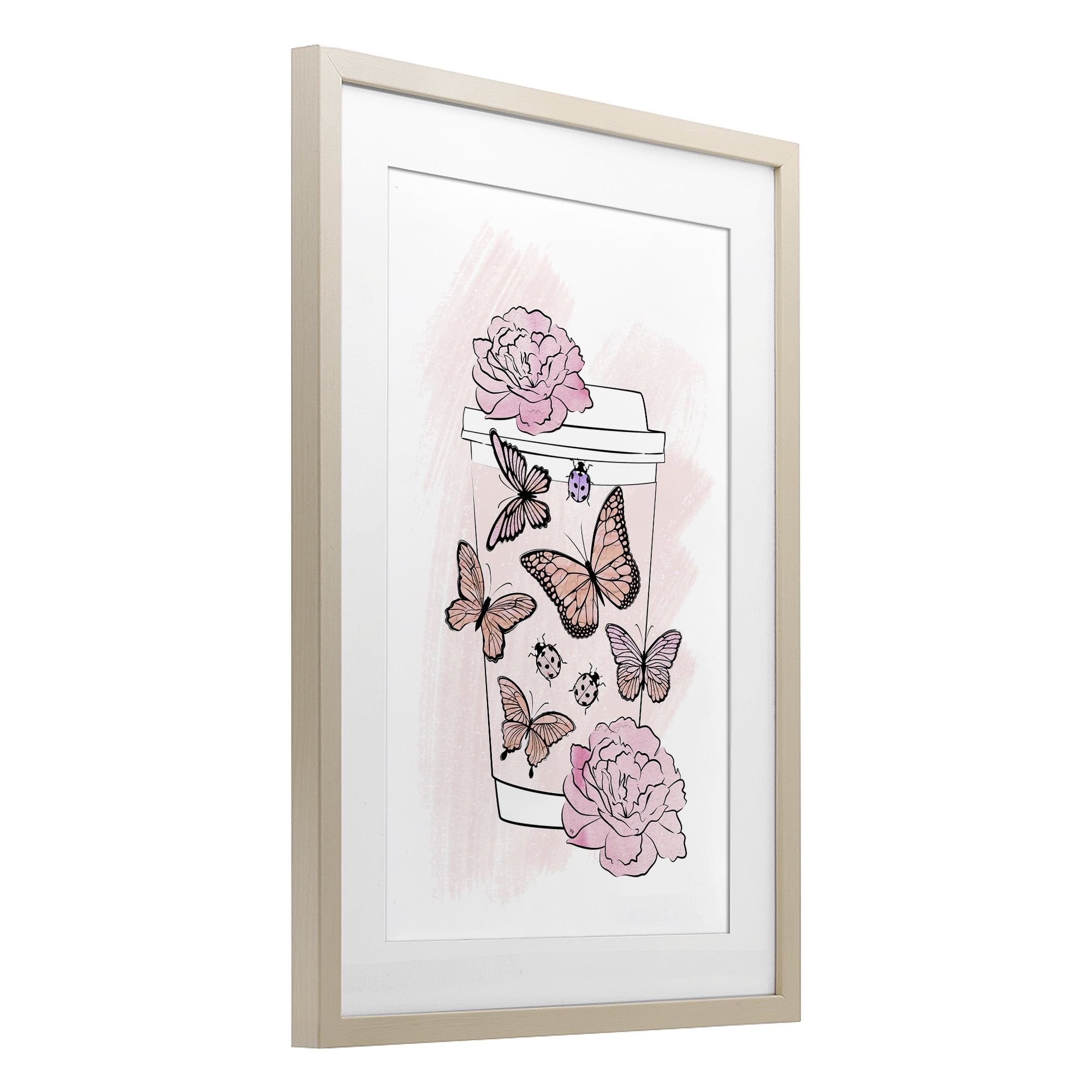 Stupell Industries Romantic Coffee & Butterflies Birch Framed Print Under Glass, design by Martina Pavlova