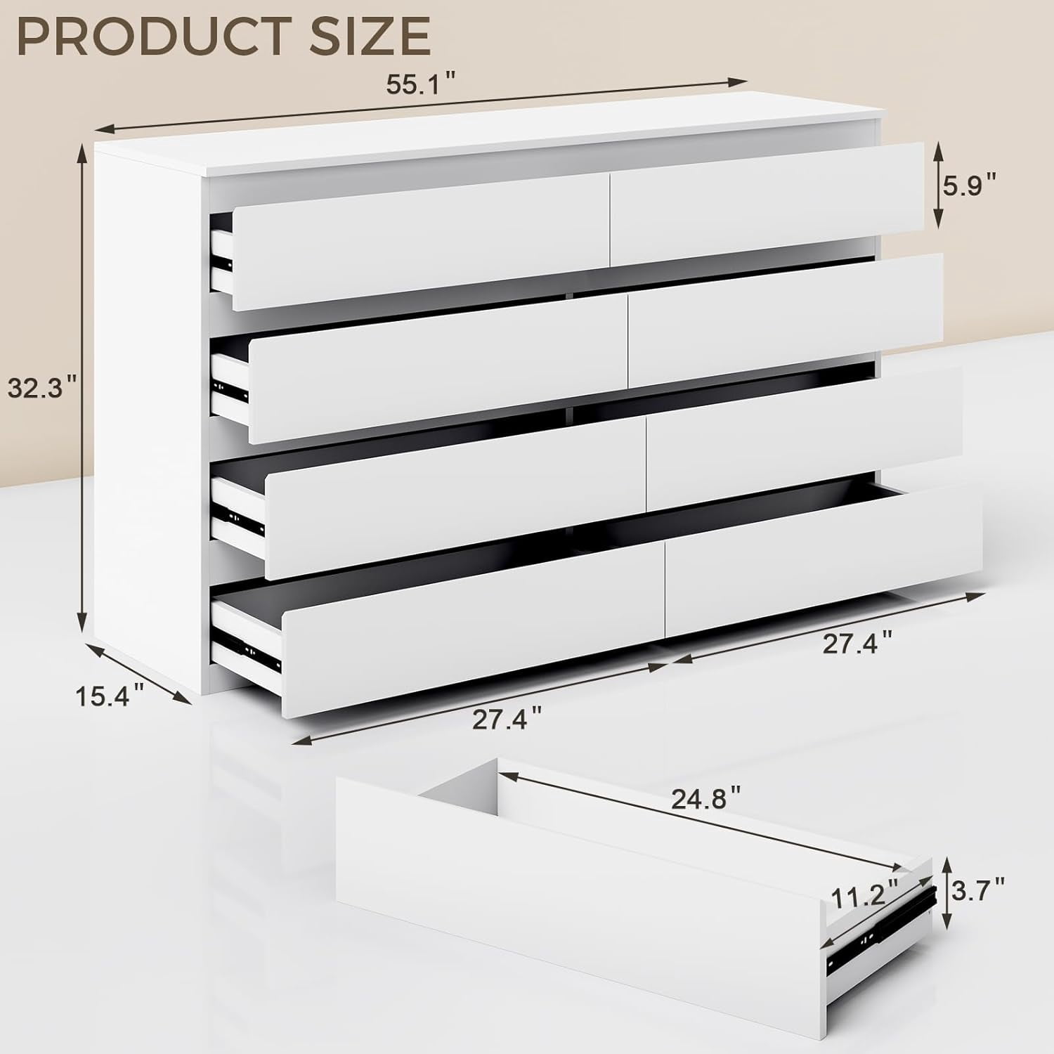 Selooye 8-Drawer Modern Wood Dresser, Wide Chest Drawers