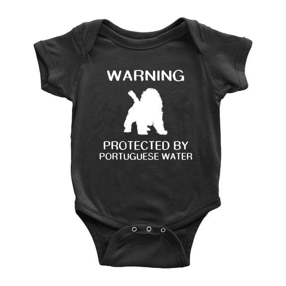 Warning: Protected by A Portuguese Water Dog Funny Baby Bodysuit Newborn Clothes (Black,3-6 Months)
