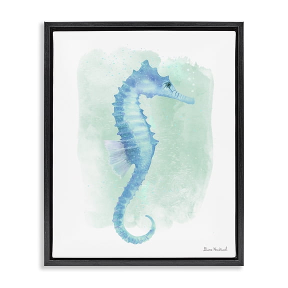 Stupell Industries Contemporary Blue Seahorse Aquatic Life Subtle Ocean Black Floating Frame Canvas Art, 17 x 21, by Diane Neukirch