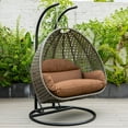 thumbnail image 2 of LeisureMod 2 Person Wicker Egg Chair Outdoor Indoor Bedroom Patio Hanging Lounge Swing Hammock Chairs with Black Stand and UV Resistant Cushions (Brown), 2 of 8