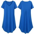 thumbnail image 6 of Women's Long Nightdress Sleepwear V Neck Ankle-Length Nightgown With 2 Pockets Short Sleeve Sleep Shirt Soft Casual Loose Pajamas Nightshirt Plus Size Loungewear, Blue S-3XL, 6 of 9