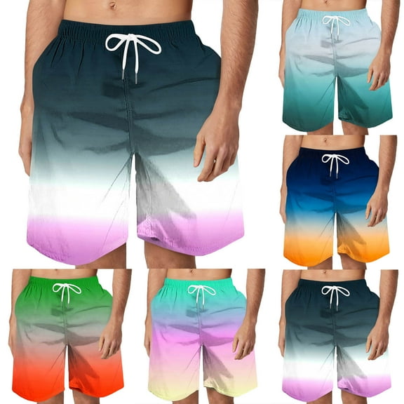Swim trunks for men Men's Gradient Swim Shorts Summer Quick Dry Pocket Beach Shorts Hawaiian Shorts