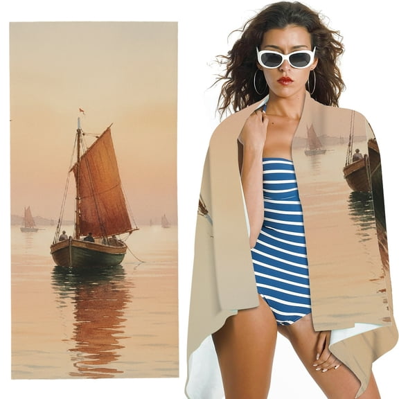 RKSupls Oversized Microfiber Beach Towel - Misty Morning Harbor Print, Ultra-Soft Microfiber Suitable for Bathroom, beach, Soft Super Absorbent- 30x60 in