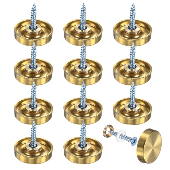 Uxcell 12-Pack Mirror Screw Covers Caps, 0.86" Dia 304 Stainless Steel Decorative Screws Cap and Nails Brushed Finish [Gold Tone]