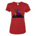 thumbnail image 2 of Neon Retro Rainbow DJ MC Hip Hop Cat | Womens Cat Lover Graphic T-Shirt, Red, Small, 2 of 4