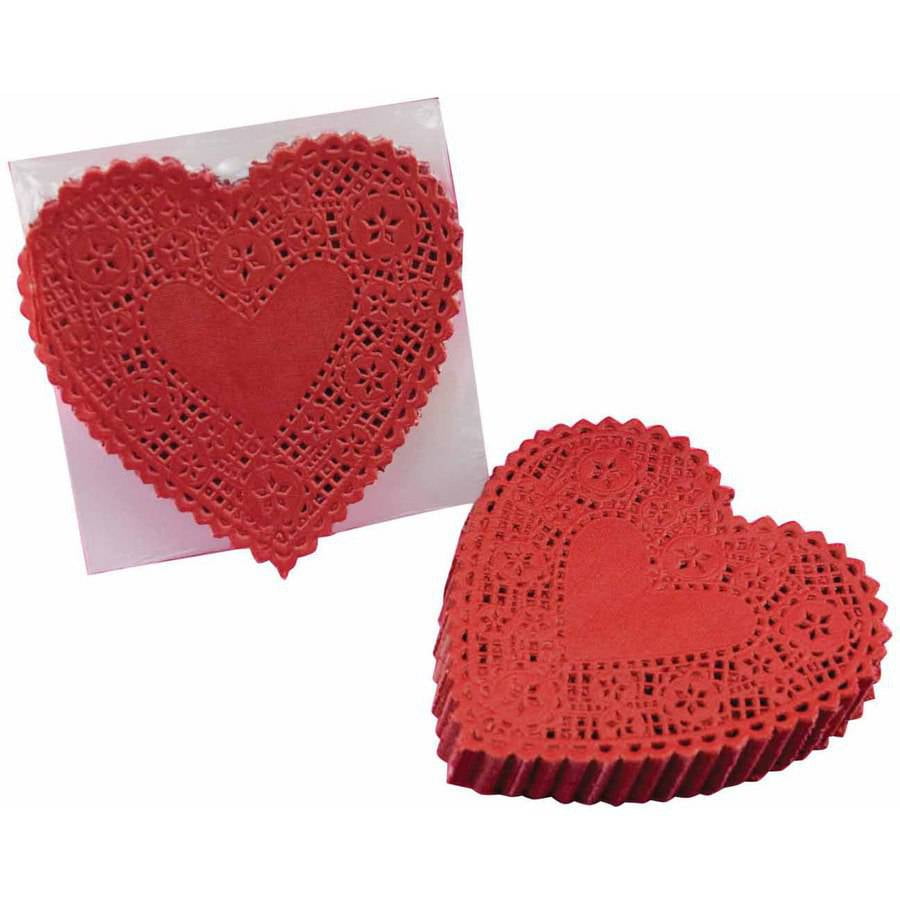 School Smart Heart Shaped Paper Lace Doilies, 4", Multiple Colors, Pack