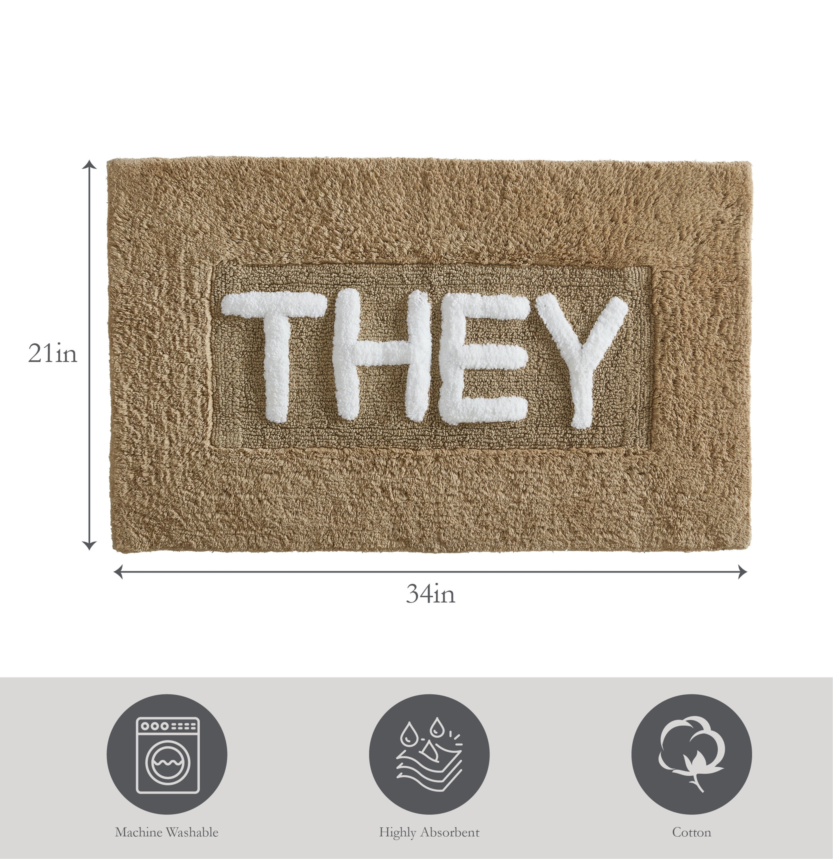 Jean Pierre "They" 21"x34" Cotton Bath Rug, Linen
