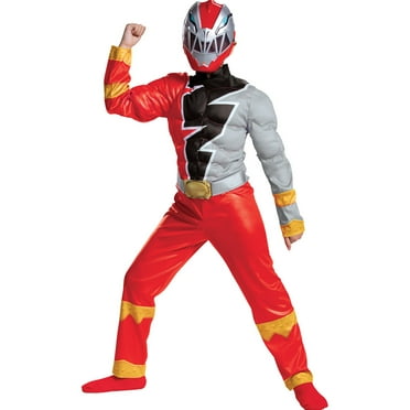 Disguise Red Power Rangers Dino Fury Muscle Halloween Fancy-Dress Costume for Child, Little Boys M (7-8)