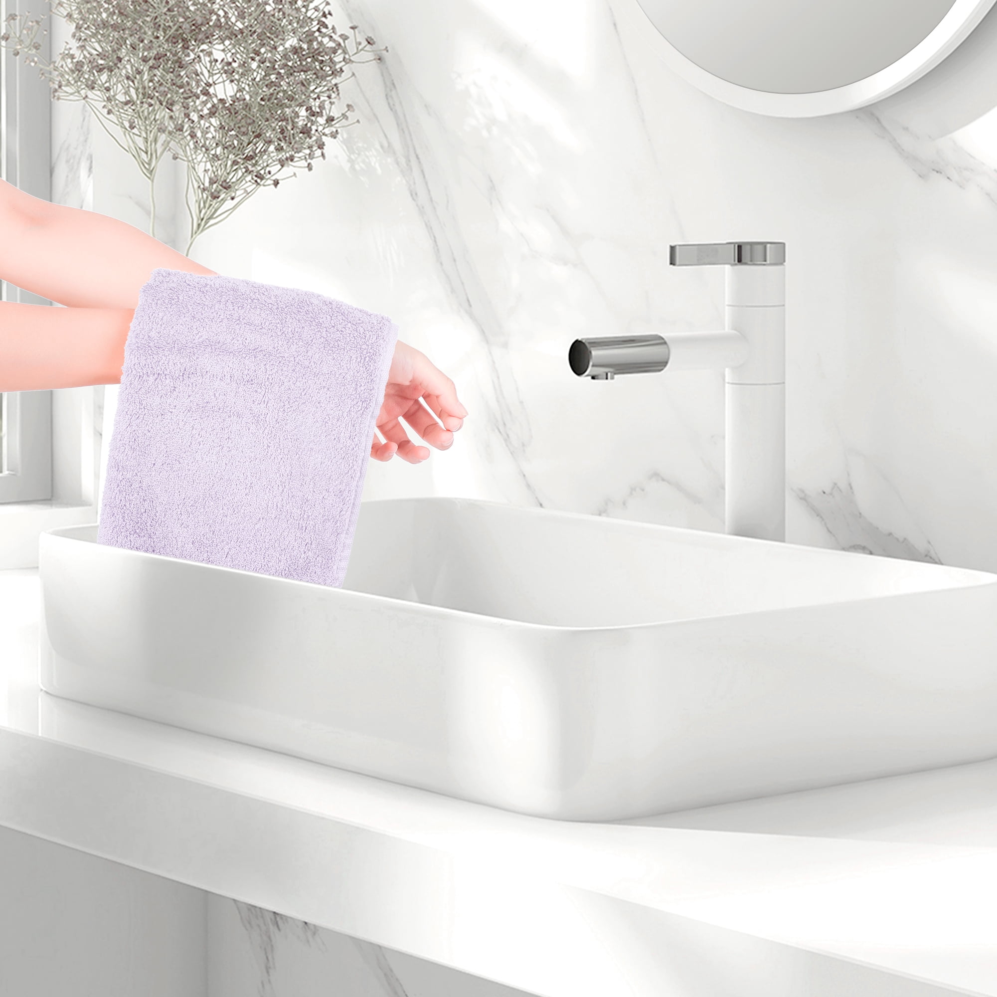 REGALWOVEN 6 Pack Cotton Washcloths, Solid Face Cloths, Absorbent and Quick Drying Towel for Bathroom Light Purple 13" x 13"