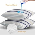 thumbnail image 4 of Throw Pillow Covers 18x18 Inch Set of 2, Beige Stripe Waterproof Outdoor Pillow Covers, Modern Abstract Art Navy Blue Striped Rustic Decorative Cushion Pillowcases for Couch, Sofa, Bed, Garden, Patio, 4 of 9