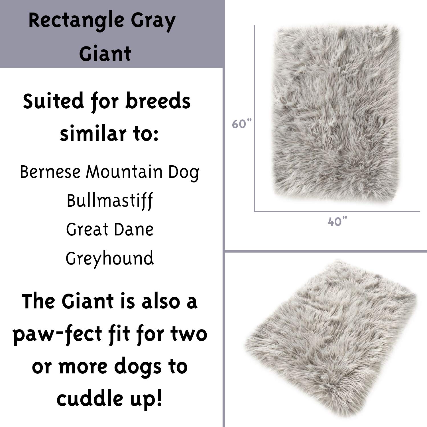 Paw Brands Dog Bed Faux Fur Memory Foam Pet Bed Gray Rectangle 40L X 25W inches
