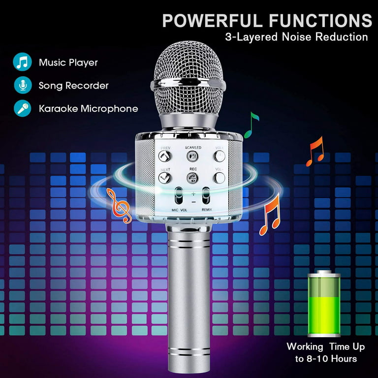 Gvieevol Toys Karaoke Microphone, Best Fun Birthday Gifts for Age 4-12  Years Teens Girl Boys, Silver