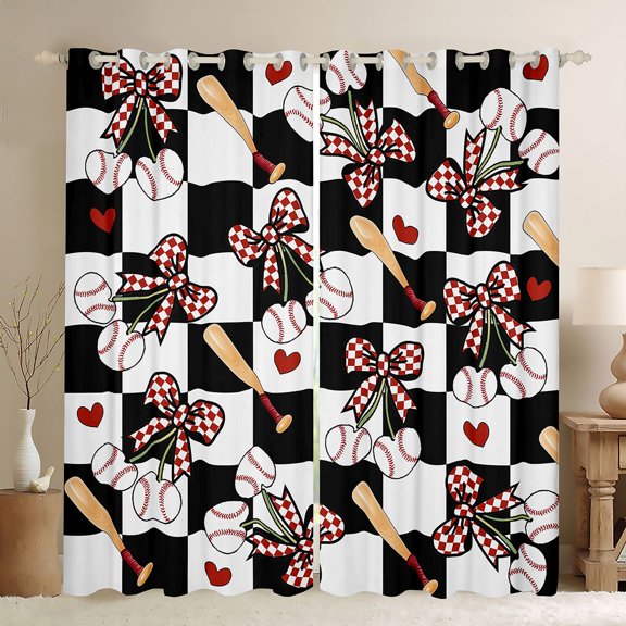 Feelyou Baseball Bow Curtains Pack of 2 (42x84 Each), Love Heart Buffalo Curtains Blackout