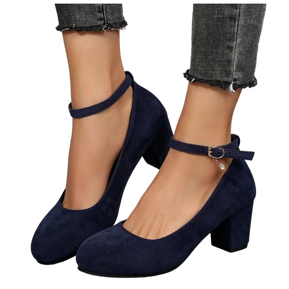 Women’s Slingback Pumps Block Heels Pointed Toe with Ankle Strap Elegant Closed Toe Dress Shoes for Wedding Evening Blue Size 9