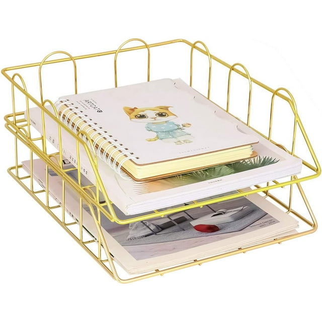 Letter Tray Desk Organizers, Mesh Metal Construction Sturdy Paper Organizer, Stackable Paper Tray For Multipurpose Use In Home & Office (Copper)