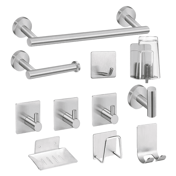 Juego de accesorios de baño Malubero 11 piezas plateado
