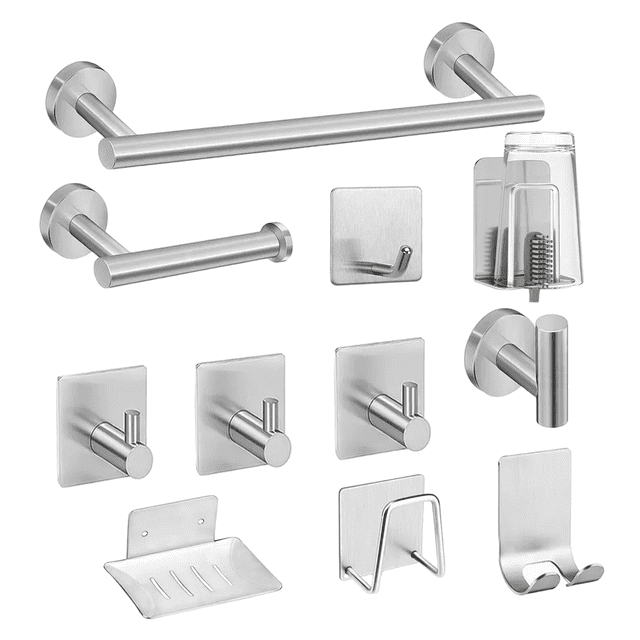 Juego de accesorios de baño Malubero 11 piezas plateado