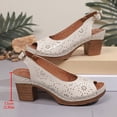 thumbnail image 6 of Rokment Womens Platform Dressy Sandals Summer Beach Classic Vintage Casual Leather Open Peep Toe Chunky Stackable High Heels Slingback Dress Shoes for Ladies White Size 7, 6 of 6