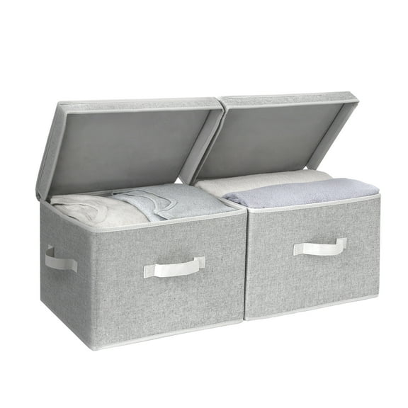 StorageWorks Fabric Storage Bins with Lids & Handles, Decorative Storage Boxes for Closet & Shelf, Large Storage Bins, 2-Pack, Gray, 14.7" x 9.8" x 10.2"