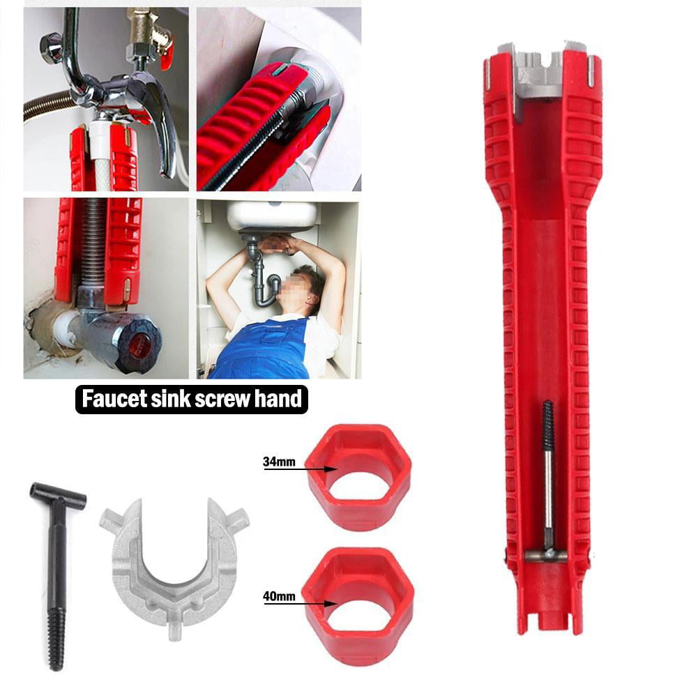 Faucet Sink Installer Multi Tool Pipe Wrench For Plumbers Homeowners Spanner Red 