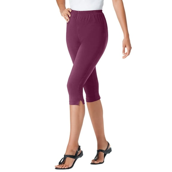 Woman Within Plus Size Capri Pull-On Stretch Knit Cotton Spandex Leggings